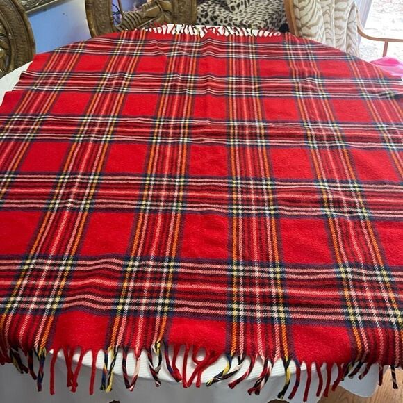 Faribo Wool Fringed Throw Lap Blanket Red Tartan Plaid Wool - Picture 1 of 8